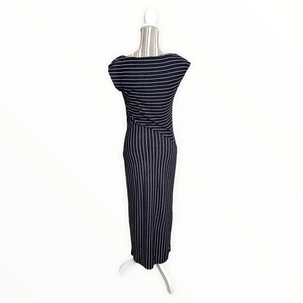 ARMANI EXCHANGE | Navy | White Stripes Midi Dress - Picture 6 of 8